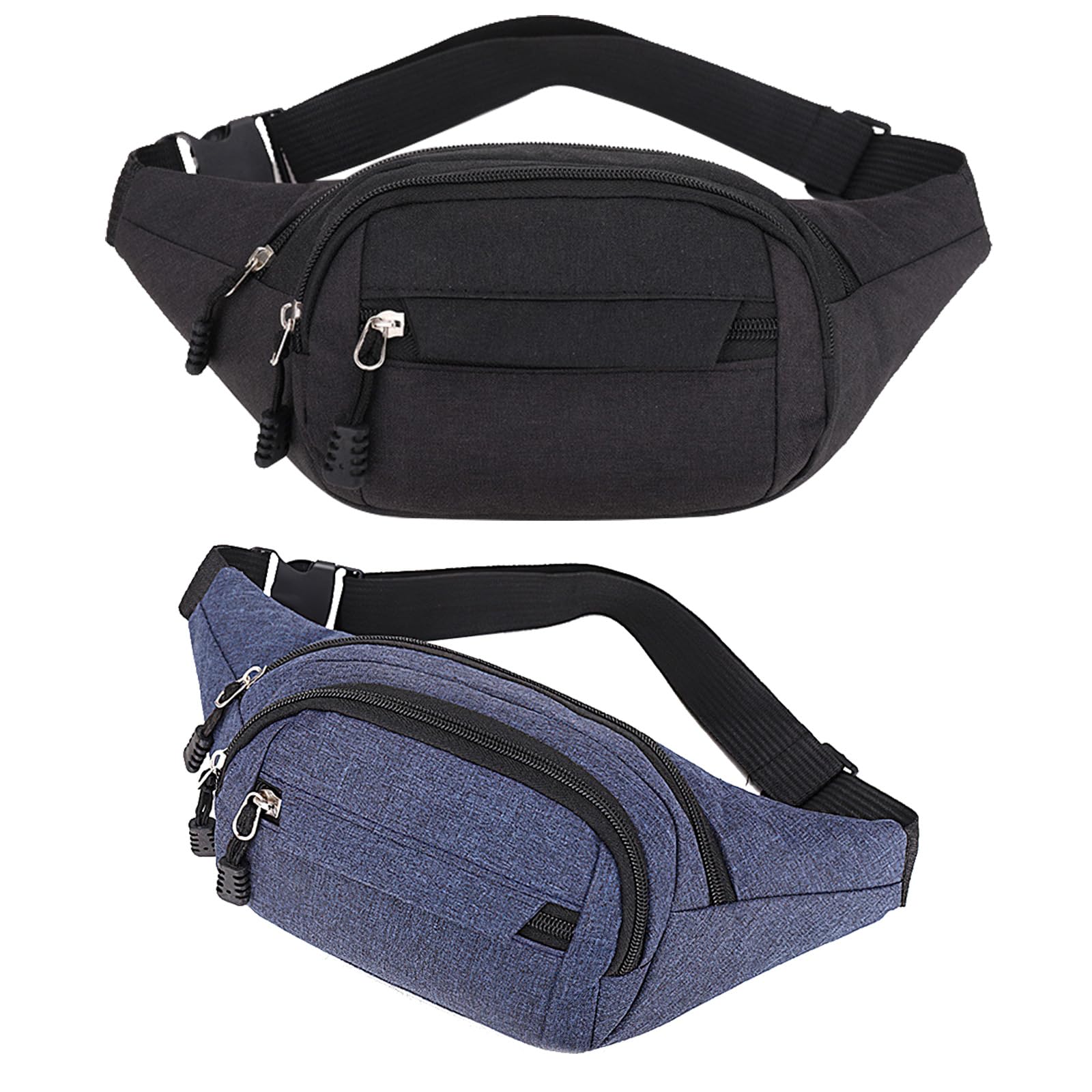 Scettar 2 Pack Bum Bag Bumbag for Men Women Fashion Waist Bag Travel Fanny Waterproof 4 Zip Pockets Fanny Pack for Women Men Sports Travel Cycling