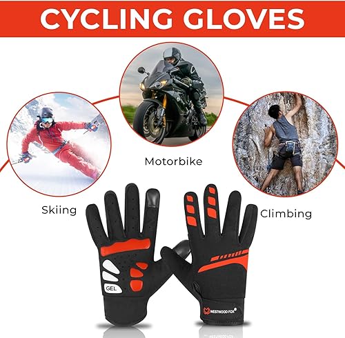 Miniatura 2 de WESTWOOD FOX Guantes de ciclismo para hombres y mujeres, dedo completo, antideslizantes, para pantalla táctil, transpirables, para ciclismo de