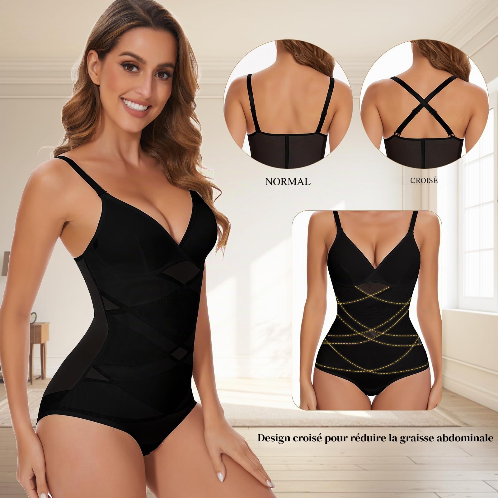 Joyshaper Shapewear Body gainant pour femme avec col en V et soutien-gorge