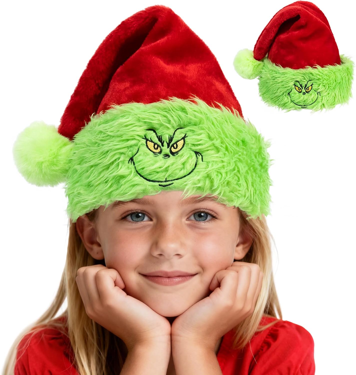 Kids Santa Hat?Velvet Christmas Hat with Funny Elf Monster Face for Baby and Toddler, New Year Party Headwear (Kids)