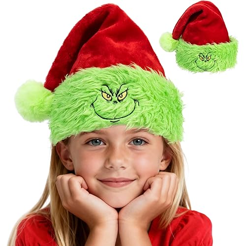 Kids Santa Hat，Velvet Christmas Hat with Funny Elf Monster Face for Baby Toddler，New Year Party Headwear (Kids)