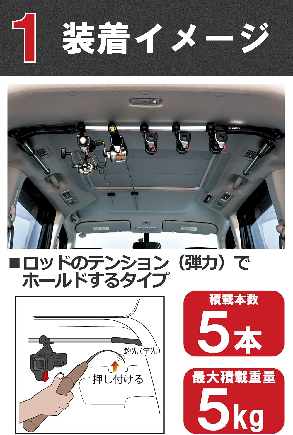 Amazon カーメイト ロッドホルダー Inno テンションホールドタイプ 5本積み If1 キャリアアクセサリ 車 バイク