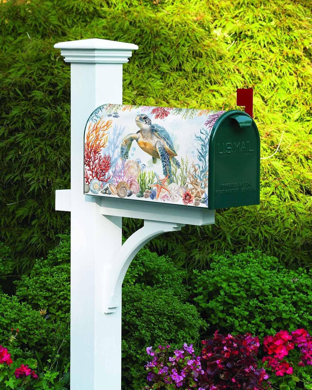 Sea Turtle Coastal Mailbox Covers Magnetic Standard Size, Blue Nautical Summer Beach Ocean Decorative Post Letter Numbers Box Wrap Decoration Covers Large Accessories for Garden Yard Outdoor Décor