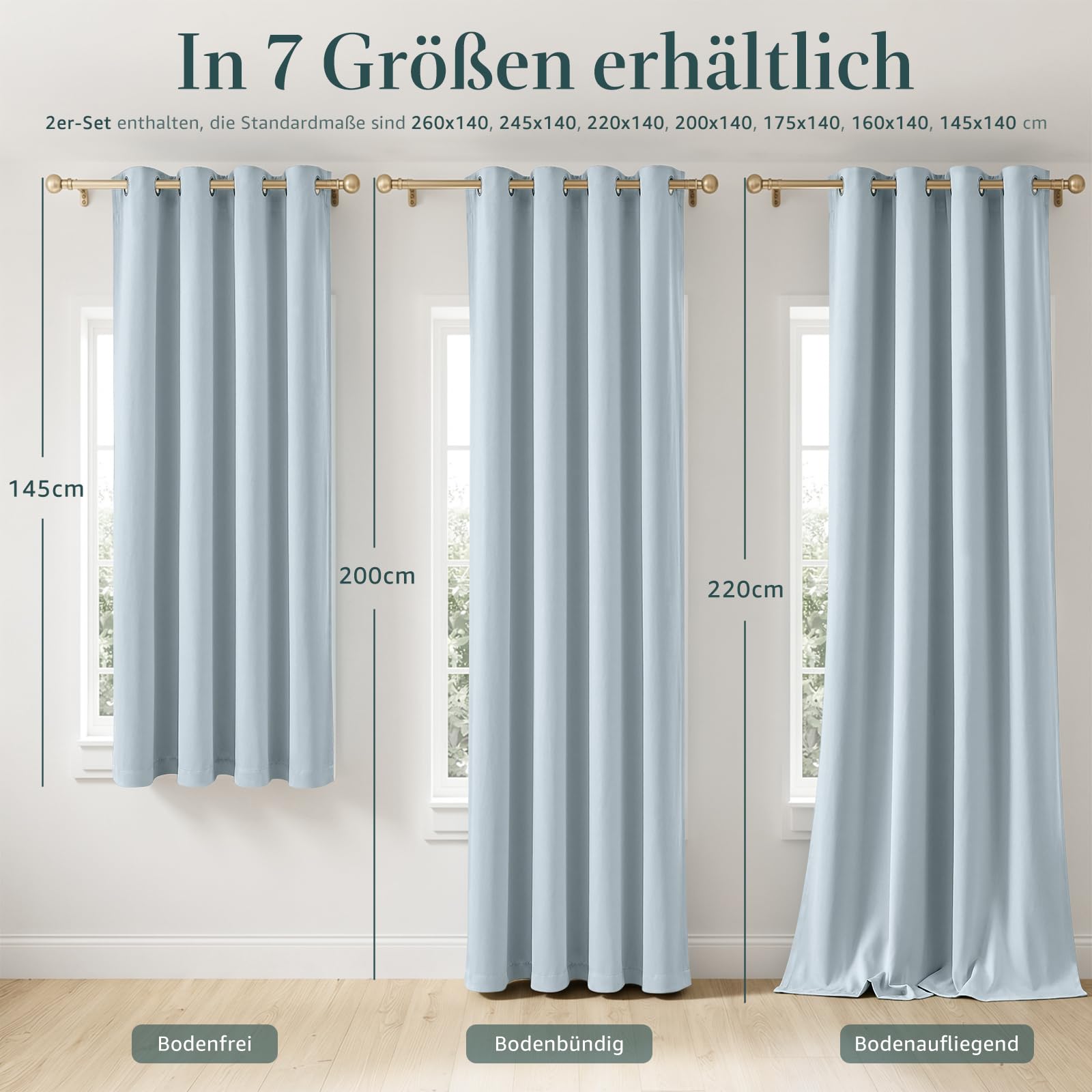 TOPICK Cortinas Cortas Opacas 140An x 200Al cm 2 Paneles Azul Claro | Cortinas Blackout Térmicas Aislantes Frío y Calor Grises con Ojales Modernas para Ventanas Salón Dormitorio Cocina