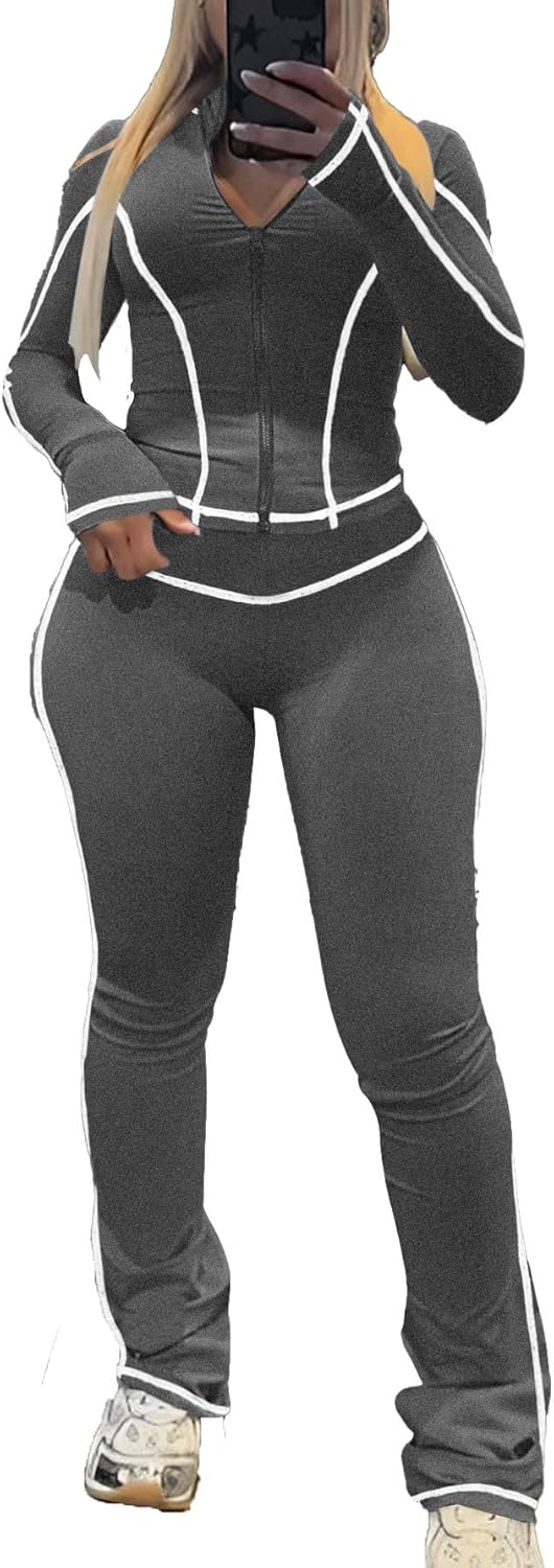 Nimsruc Women's 2 Piece Outfits Zipper Workout Set Long Sleeve Tracksuit Loungewear Sweatsuits