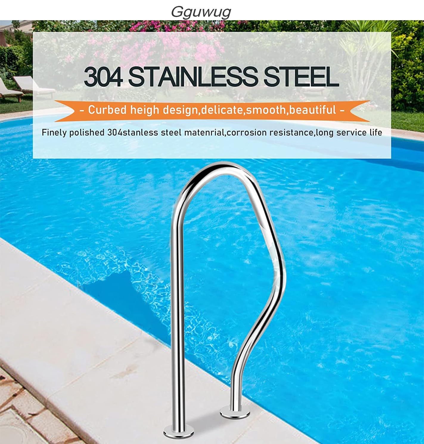 Pasamanos para piscina, diseño duradero y fácil de montar con tornillos autorroscantes para jardín y piscinas de patio, seguro 78 x 57 cm