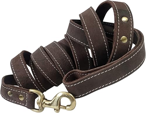 Blazing Paws Vibrania Correa de perro de piel envejecida súper suave y gruesa de 10 pies de ancho con anillo lateral (10 pies de largo x 1 pulgada