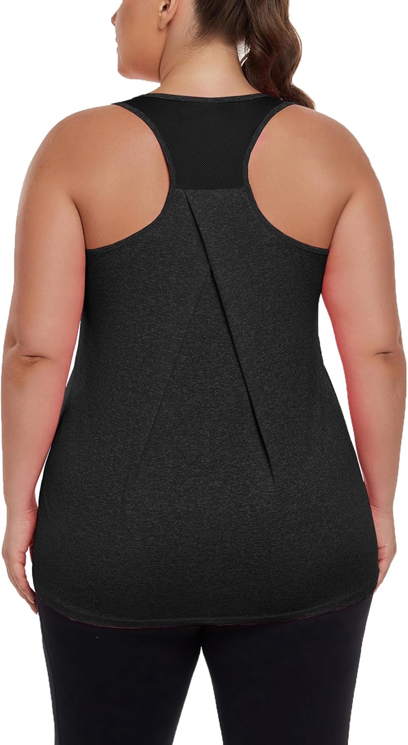 Women's Plus Size Athletic Tank Tops Racerback Workout Flowy Tops Yoga Running Sleevelss Summer Shirts Loose