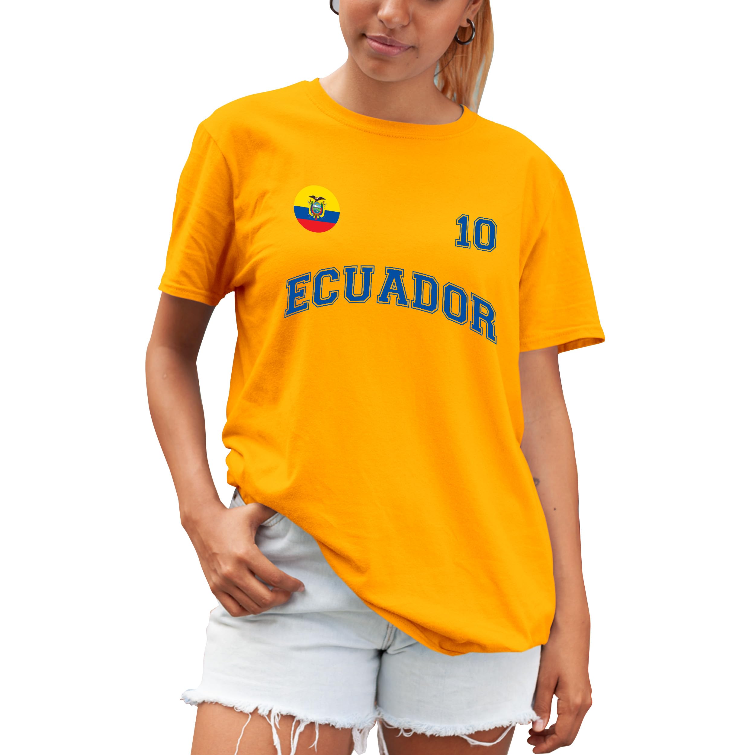 Ecuador T Shirt for Women - Custom City Name Number Badge Tee - Football Tshirt Unisex Fan, M, Yellow