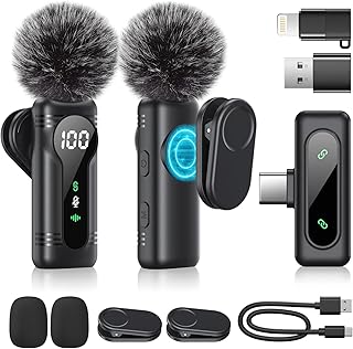 Kabelloses Lavalier-Mikrofon für iPhone, iPad, Android-Geräte - Mini Clip-On Mikrofon mit Geräuschunterdrückung, Auto-Pairing, Stummschaltung und Reverb, ideal für Vlogging, Videoaufnahmen, TK