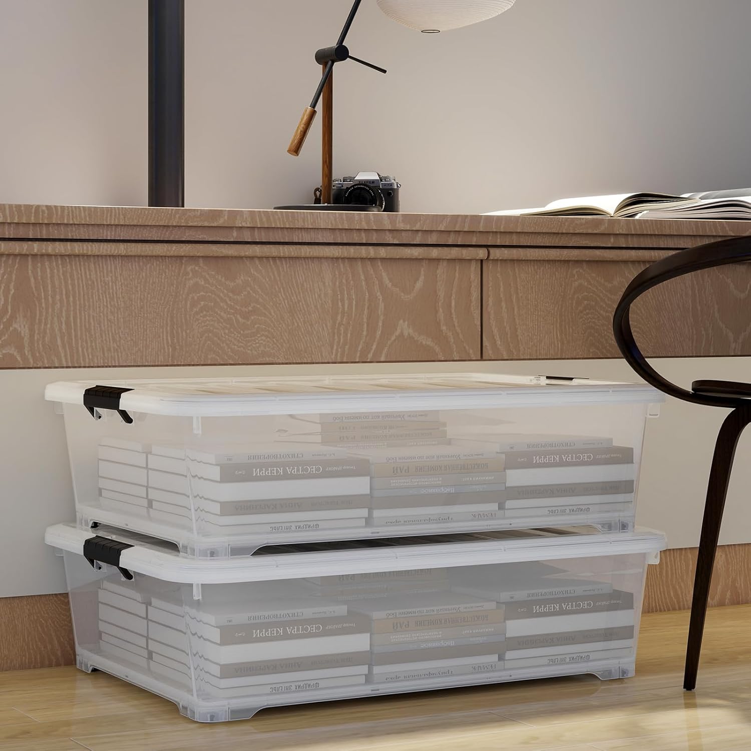 Morcte 50 Quart Clear Plastic Under Bed Storage Box, 3-Pack Under Bed Storage Containers on Wheels