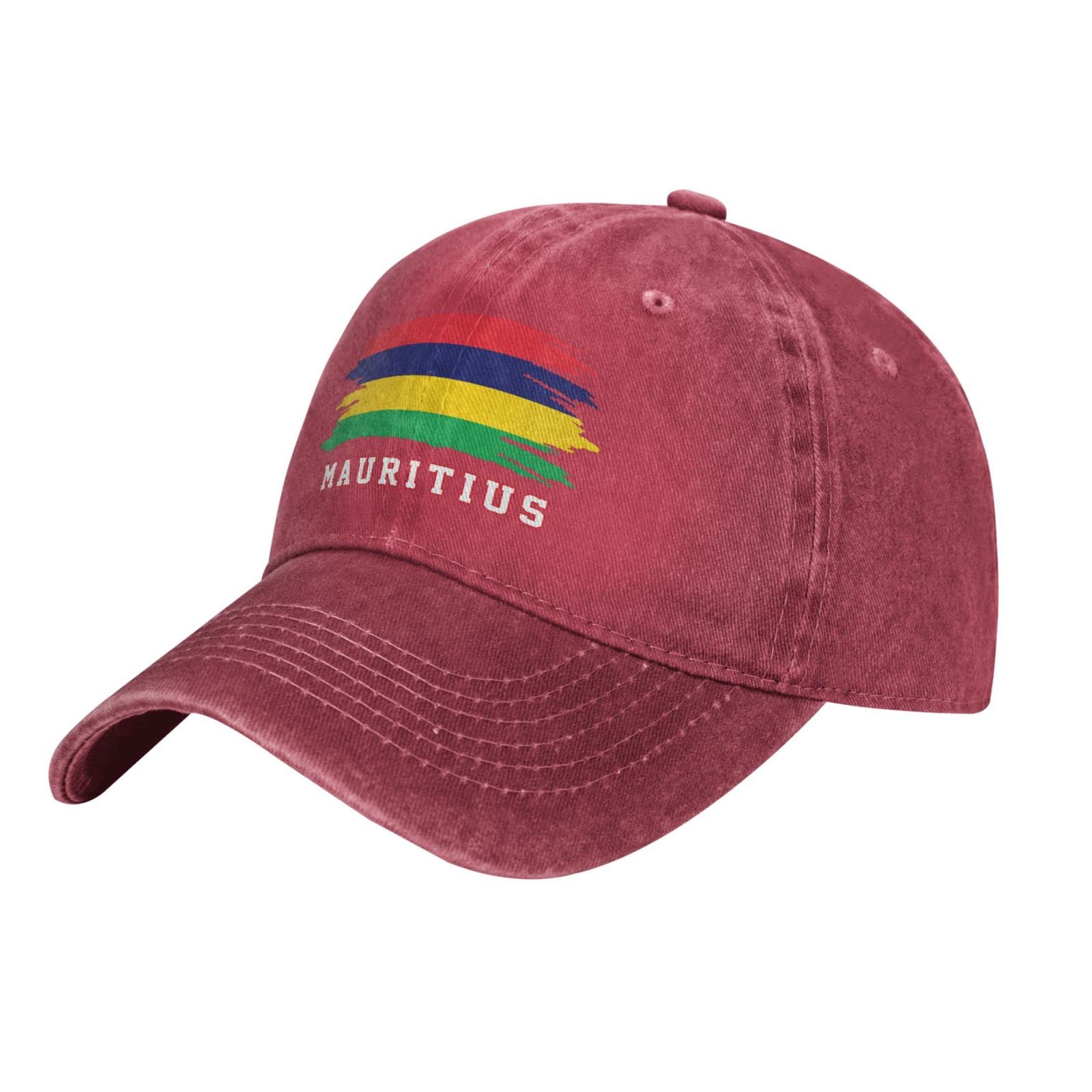 YINGD Unisex Baseball Cap Red Mauritius Flag Adjustable Baseball Cap Breathable Sun Hat for Adult Women and Men