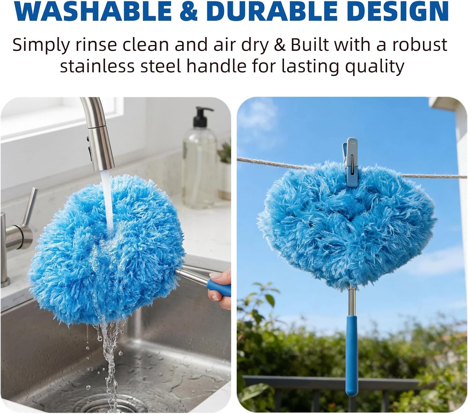Ceiling Fan Cleaner Duster - Reusable Microfiber Ceiling Fan Blade Cleaner, Long Handle, Dust-Locking, Reusable, Bendable Head Attachment with Soft Grip for Ceiling Fan & High Furniture Surfaces