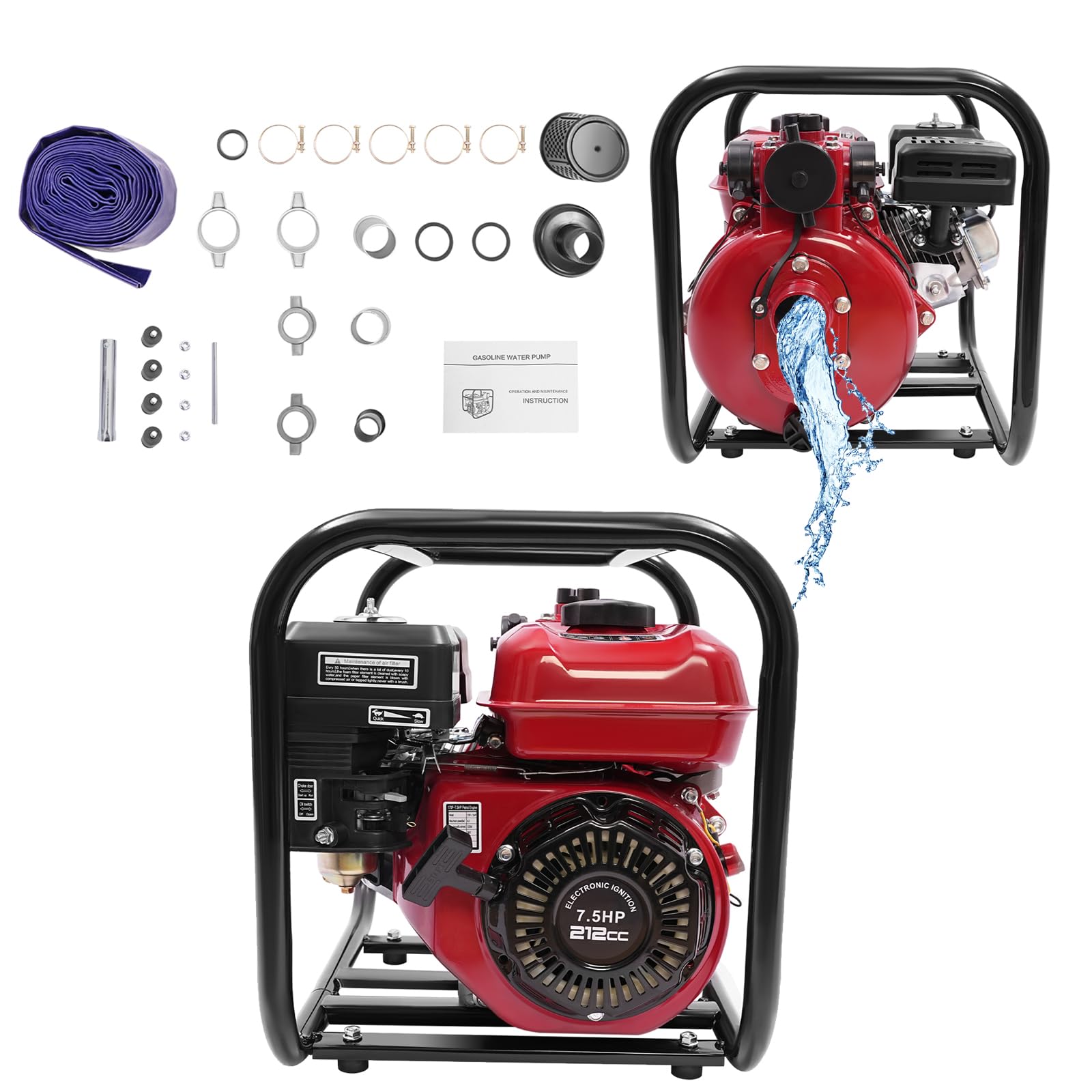 CILDON 2 Inch Gas Powered Water Pump, 4-Stroke 7.5Hp Gasoline Engine Water Pump, 212CC Agricultural Water Irrigation Pump, Large High Pressure Water Pumpor, for Farmland Garden Irrigation