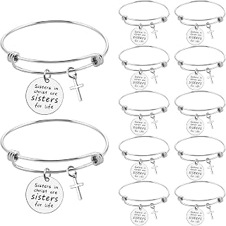 12Pcs Christian Sister Bracelet Religious Gifts for Women Sisters Bracelet Religious Sisters Jewelry Christmas Birthday Gifts for Sister Friends Cousin Friendship Bangle Faith Gifts Adjustable Bangle