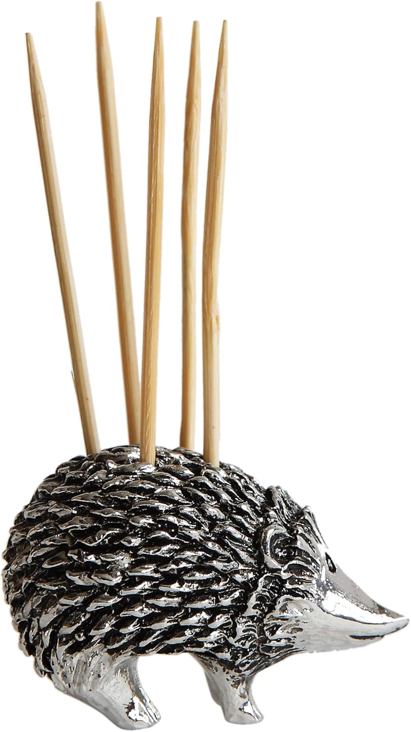 Creative Co-Op Silver Hedgehog Toothpick Holder with Toothpicks - Cute Gathering Table Accent