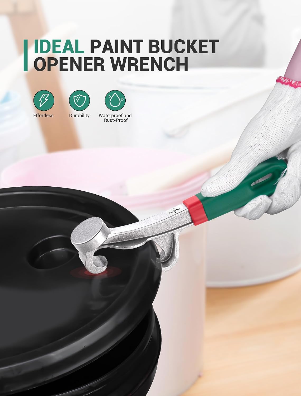 Upgraded Bucket Opener Tool 5 Gallon, 8.5 Inch Aluminum Paint Bucket Lid Opener Wrench with Non-slip Rubber Handle Grip, Metal Can Opener Lid Pail Remover Tool for Home Industrial