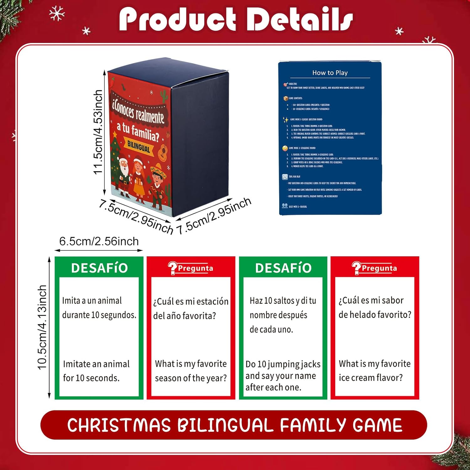 Jenaai Spanish and English Christmas Party Games Family Gathering Conversation Cards Against Story Family Edition Game Talking Conversation Card with 180 Challenge and Question for Xmas Party