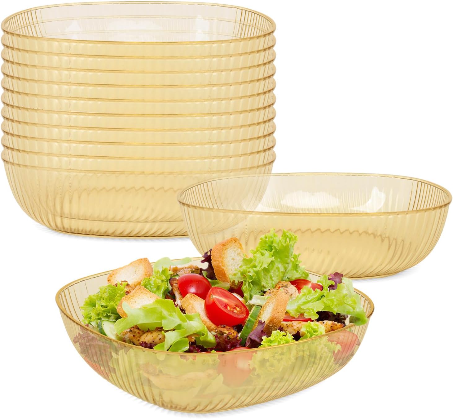 Plastic Serving Bowls, 12 Pack 64 Oz Large Plastic Bowl Gold Serving Bowls For Party, Chip Bowls For Parties Party Snack Fruit Bar Buffet Catering (Gold)