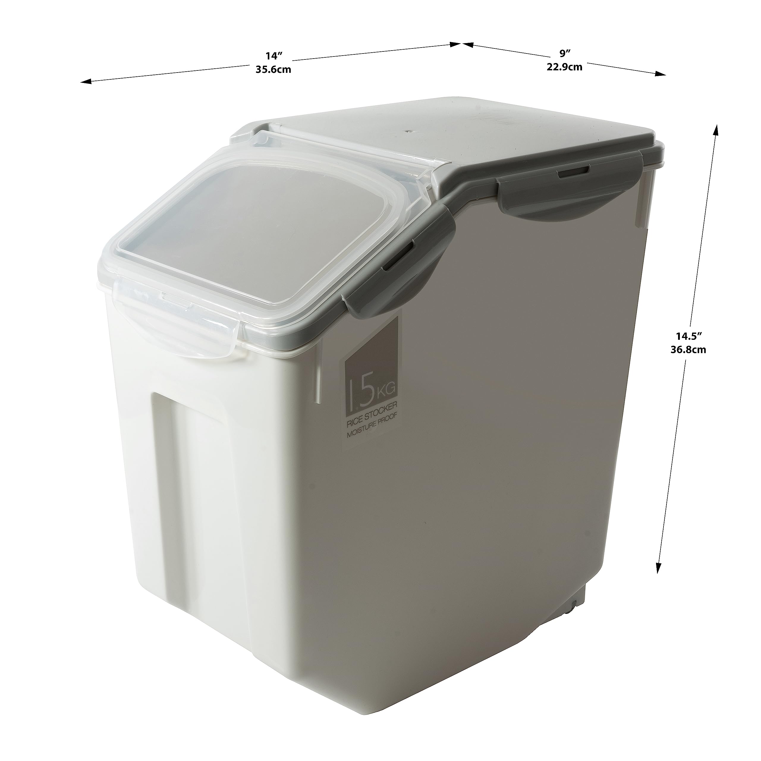 Contenedores de Almacenamiento Herméticos para Alimentos, Envases para Arroz de 30 Libras con Ruedas (Paquete de 2) – Incluye 2 Tazas Medidoras y 2 Paletas