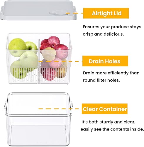 Miniatura 6 de vacane Paquete de 6 recipientes grandes de almacenamiento de frutas para refrigerador con perilla de temporizador, protector de productos con