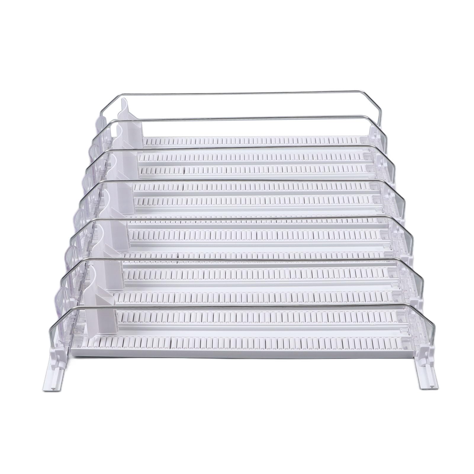 Wakects Soporte para Bebidas Autoempujable, Organizador Automático de Bebidas ABS, 6 Filas, Ancho Ajustable, con Resorte, 15 X 15 Pulgadas, Dispensador de para Refrigerador, Hogar, Supermercado