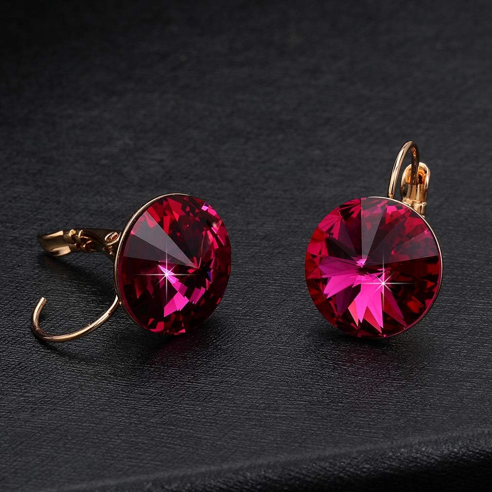 Round Austrian Crystal Drop Leverback Earrings for Women 14K Gold Plated Hypoallergenic Earrings - Image 3