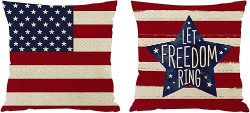 Miniatura 1 de JoraLion Let Freedom Ring - Juego de 2 fundas de almohada patrióticas de 20 x 20 pulgadas  20.0 x 20.0 in., diseño de estrella azul con rayas rojas,