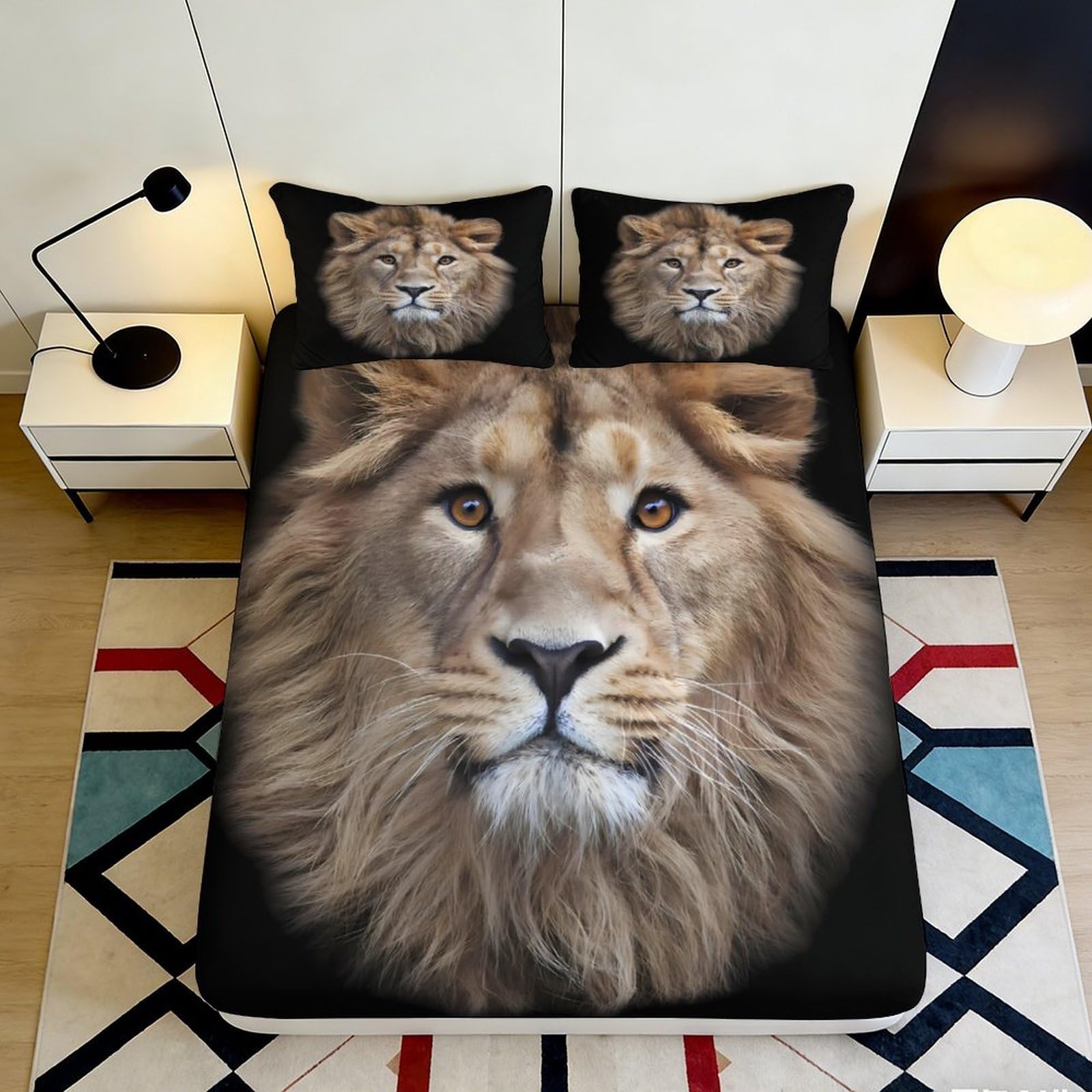3D Printed Lion Fitted Sheet Microfiber Deep Pocket Non-Slip Bedroom Bedding Lion Mattress Fitted Cover Full Wrap Washable 200x200x25cm 90x200x25cm