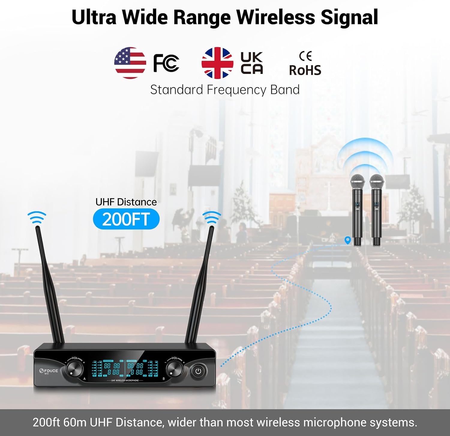 FDUCE Wireless Microphones,Cordless Dual Handheld Dynamic Karaoke Mic System for Karaoke,Party,Wedding,Outdoor Events,2x15 UHF Adjustable Channels,200ft - Image 4