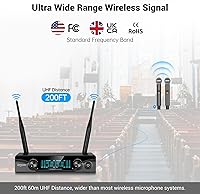 Vista 4 de FDUCE Micrófonos inalámbricos, sistema de micrófono de karaoke dinámico de mano dual inalámbrico para karaoke, fiesta, boda, eventos al aire libre