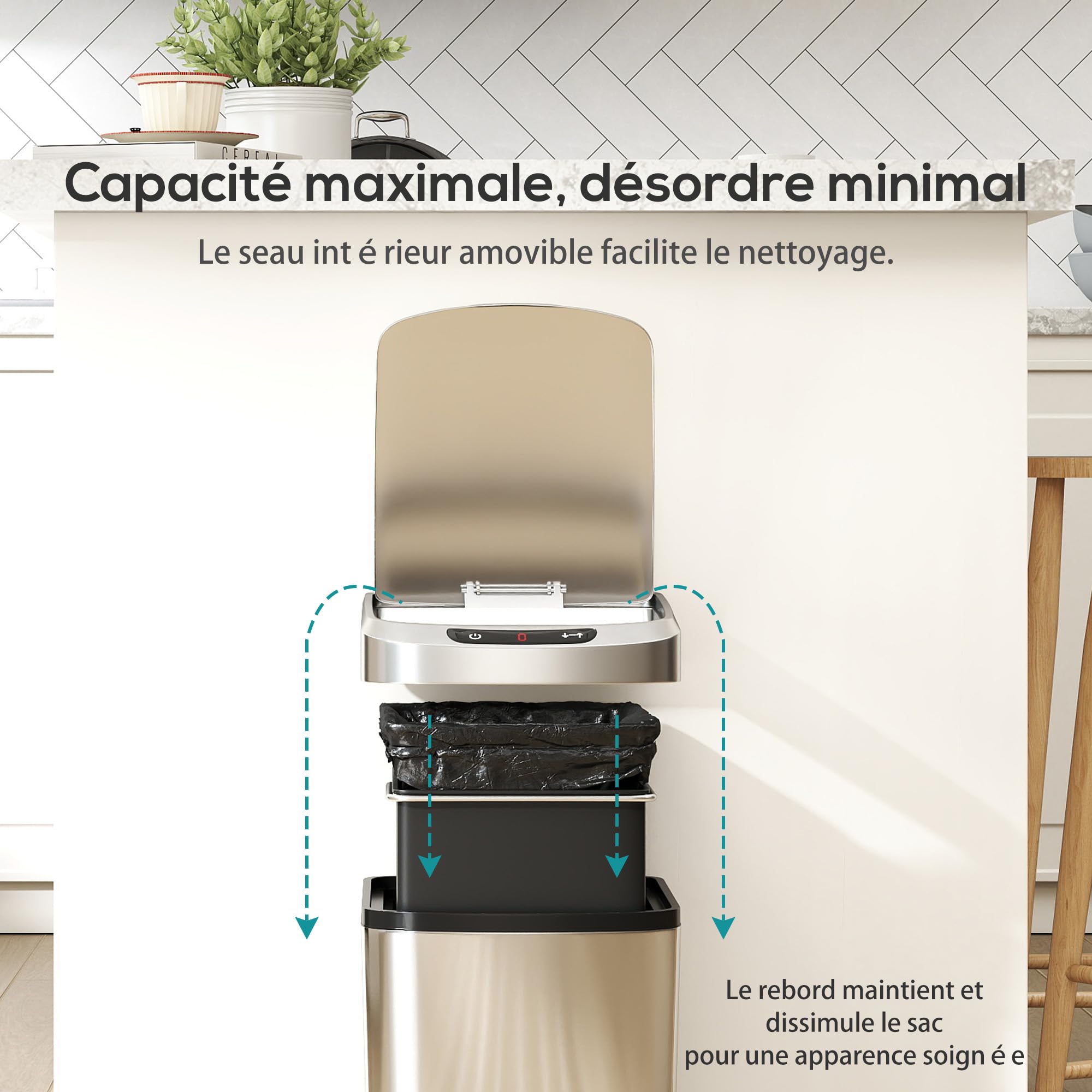 HOMCOM Pattumiera automatica da 12 l, in acciaio inox, con sensore di movimento senza contatto, con coperchio, resistente alle impronte digitali, per casa, ufficio, soggiorno, argento