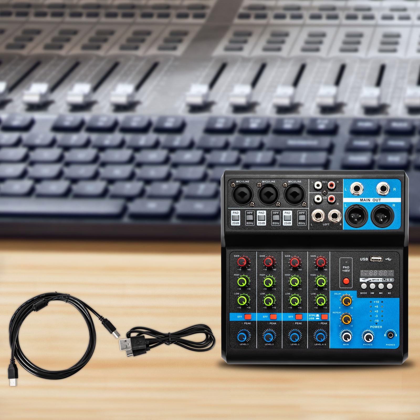 Consola de mezcla de sonido estéreo de 5 canales, mezclador de 5 canales, mezclador profesional, mezclador en vivo, profesional con USB Bluetooth, mezclador DJ, interfaz de audio profesional