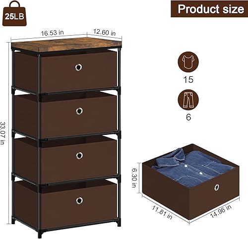 Miniatura 3 de HAITRAL Cómoda de almacenamiento de tela, organizador de ropa con cajón, unidad organizadora de almacenamiento de 4 cajones para armario, armario de