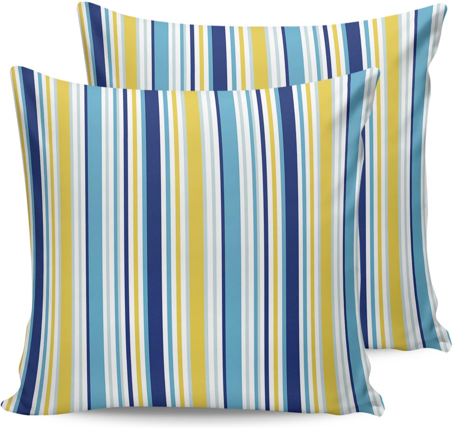 Blue Yellow Striped Outdoor Waterproof Pillow Covers, Farmhouse Navy Blue Ombre Stripes Decorative Square Throw Pillowcase Sofa Cushion Sham for Patio/Couch/Chair, 20"x20" 2 Pack