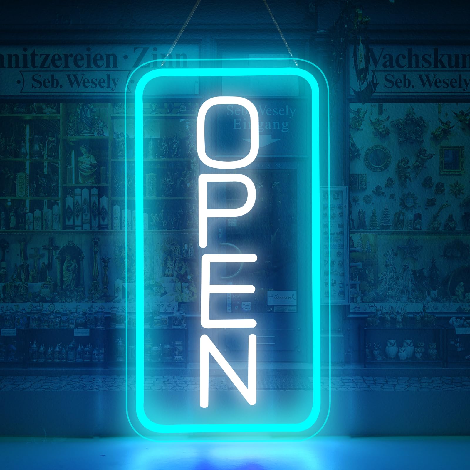 Rdutuok Led Neon Open for Business,42 x 22cm Light Up Open Advertisement Board Electric Display Powered by USB Adjustable Bright for Stores Window(Blue and White Vertical) — image 1
