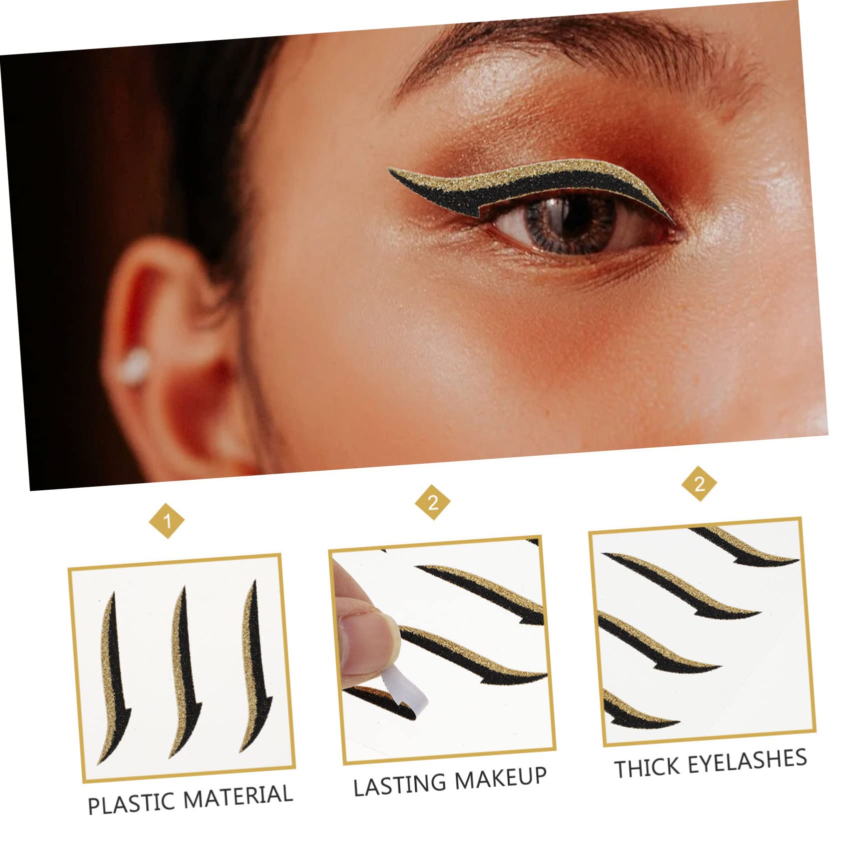 Healvian 3 Juegos De Pegatinas Reutilizables Para Delineador De Ojos Tiras Dobles Autoadhesivas Para Maquillaje Rápido Moda Hogar Viajes 40 Pares X 3