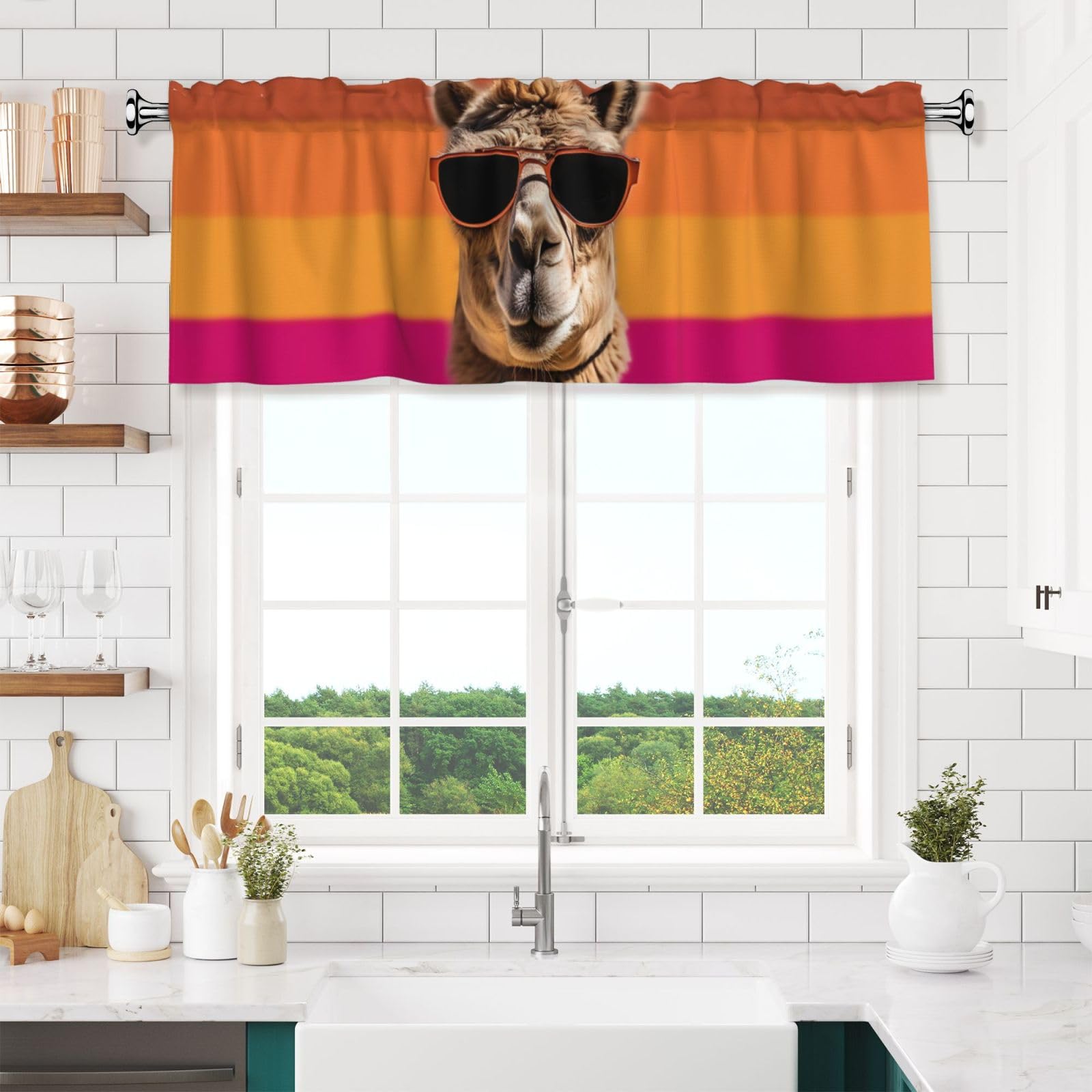 NONHAI Camel Wearing Sunglasses Valances for Windows Short Curtains Rod Pocket Cafe Window Treatments Valance Curtains for Kitchen Bathroom Laundry Basement Windows 54x18inch Blackout Window Valance