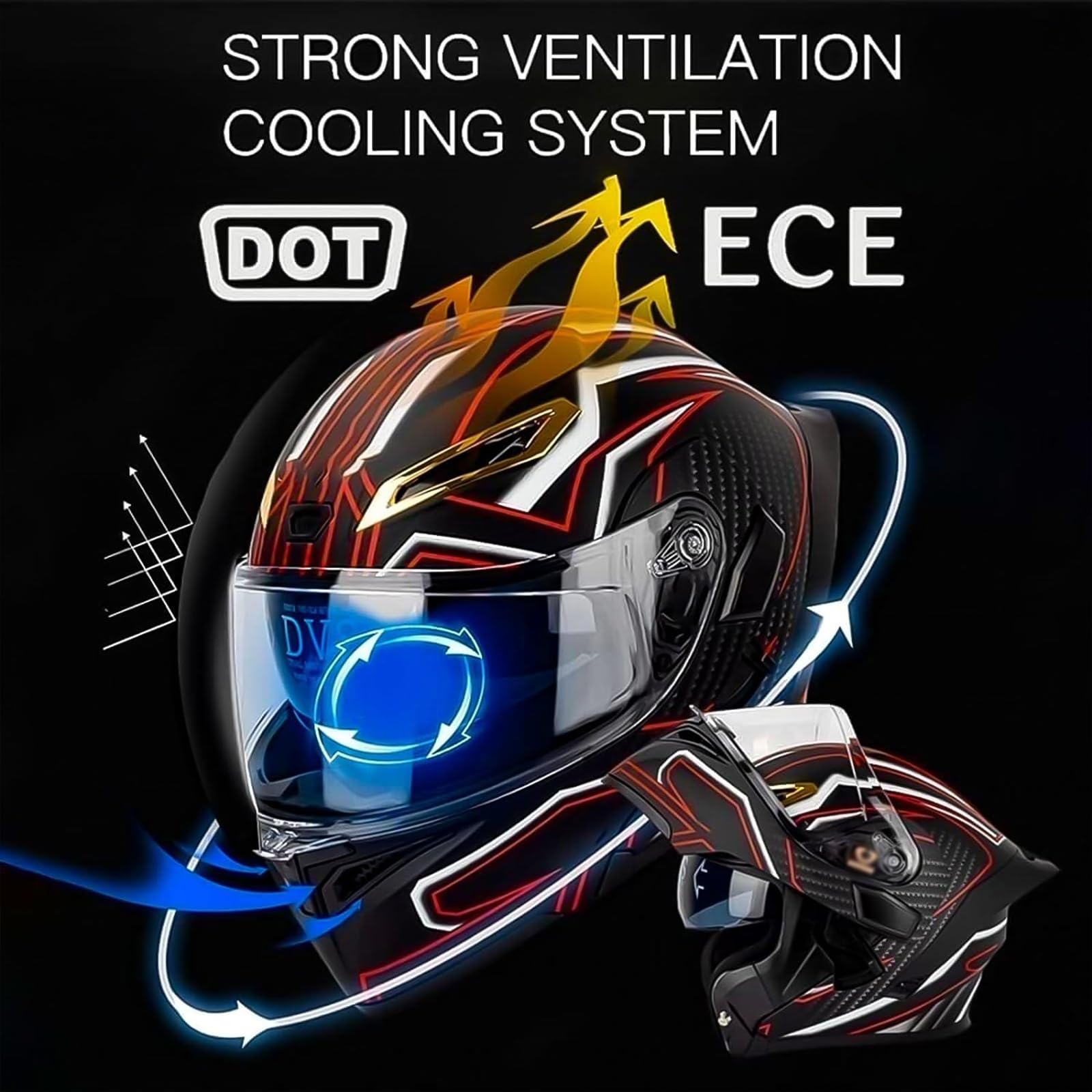 Casco Integrato Apribile con Interfono Casco Moto Modulare Omologati ECE Bluetooth Caschi Modulari per Uomo Donna con Doppia Visiera Casco Integrale Casco Crash 55-64CM