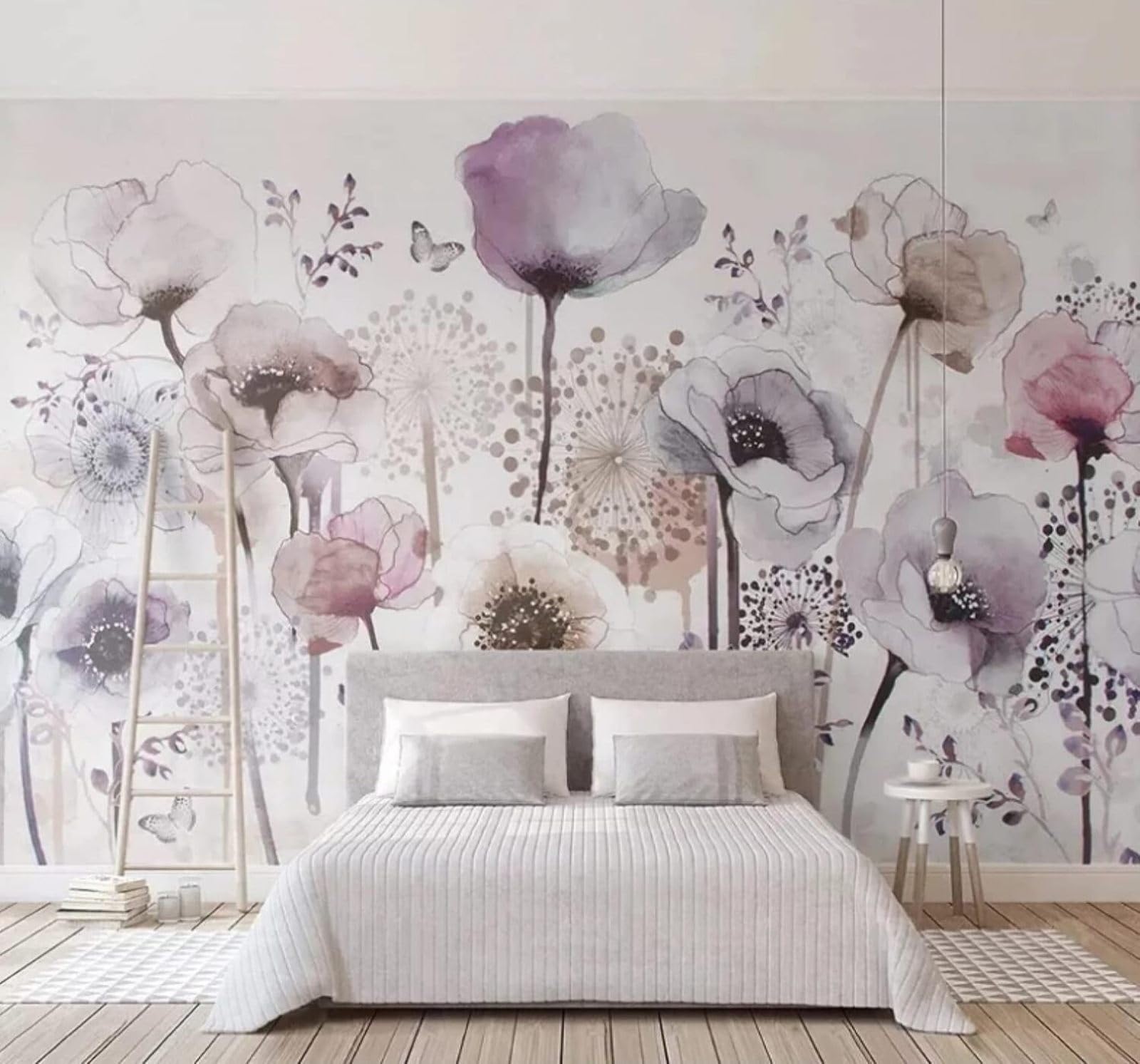 XLMING Minimalist Hand Drawn Watercolour Floral Butterfly 3D Wallpaper Luxury Home Dining Decor Paste Sofa Living Room The Wall for Bedroom Mural-430cm×300cm