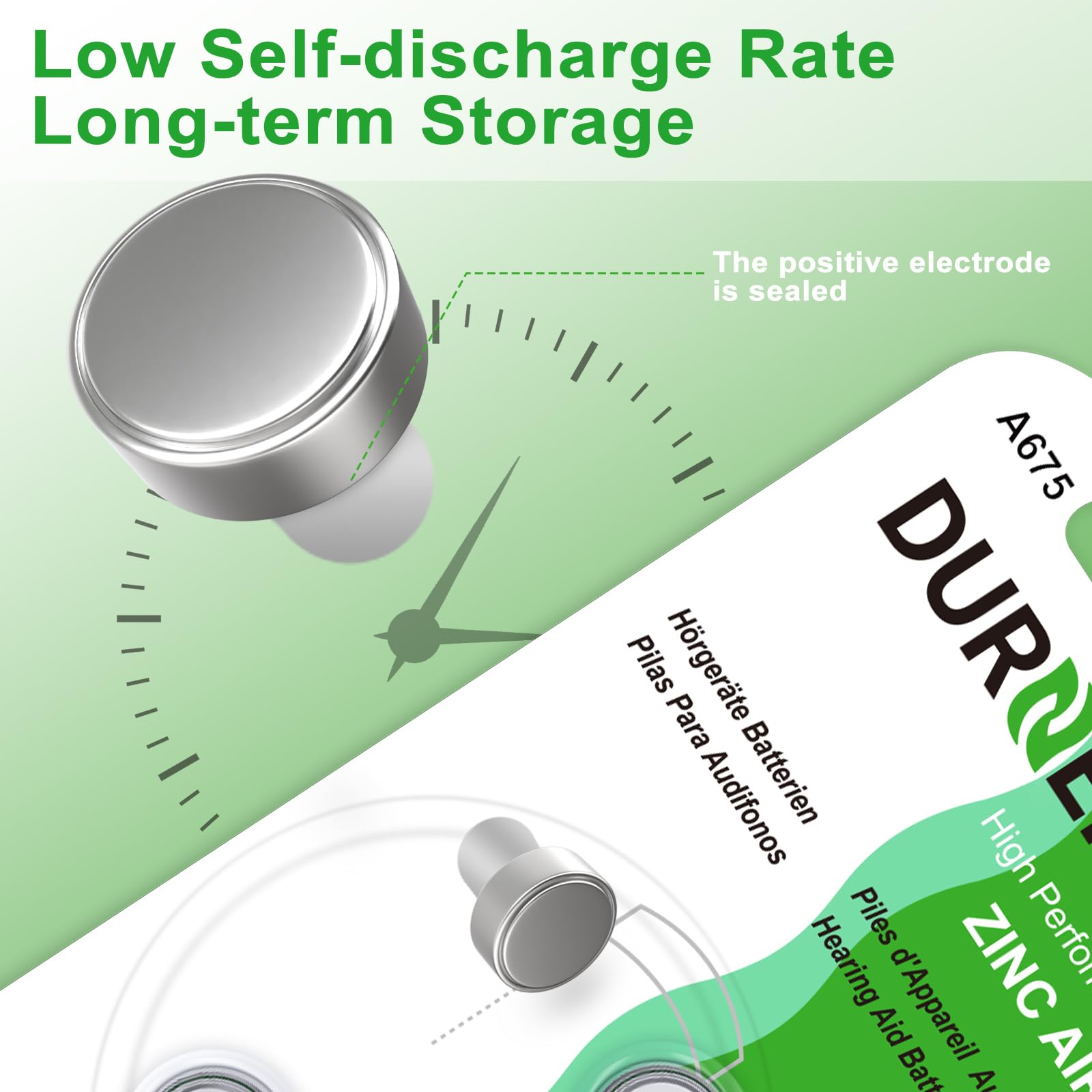 DURNERGY Lot de 60 piles pour appareils auditifs Taille 675, piles zinc-air, 1,45 V, piles ZA675 A675 PR44 sans mercure