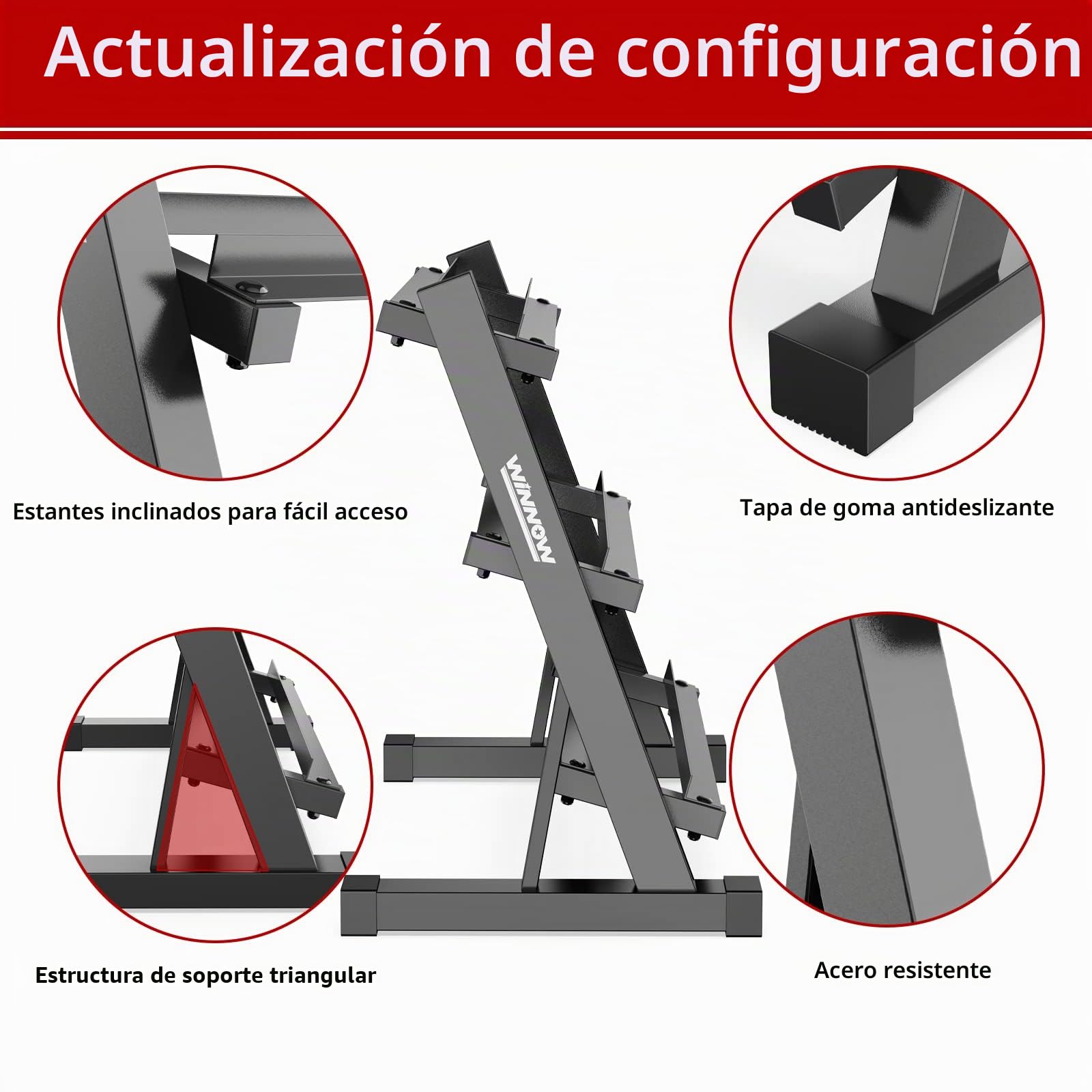 WINNOW, estante para mancuernas de 3 niveles, gimnasio en casa, soporte de almacenamiento para mancuernas, estante de almacenamiento de pesas para mancuernas