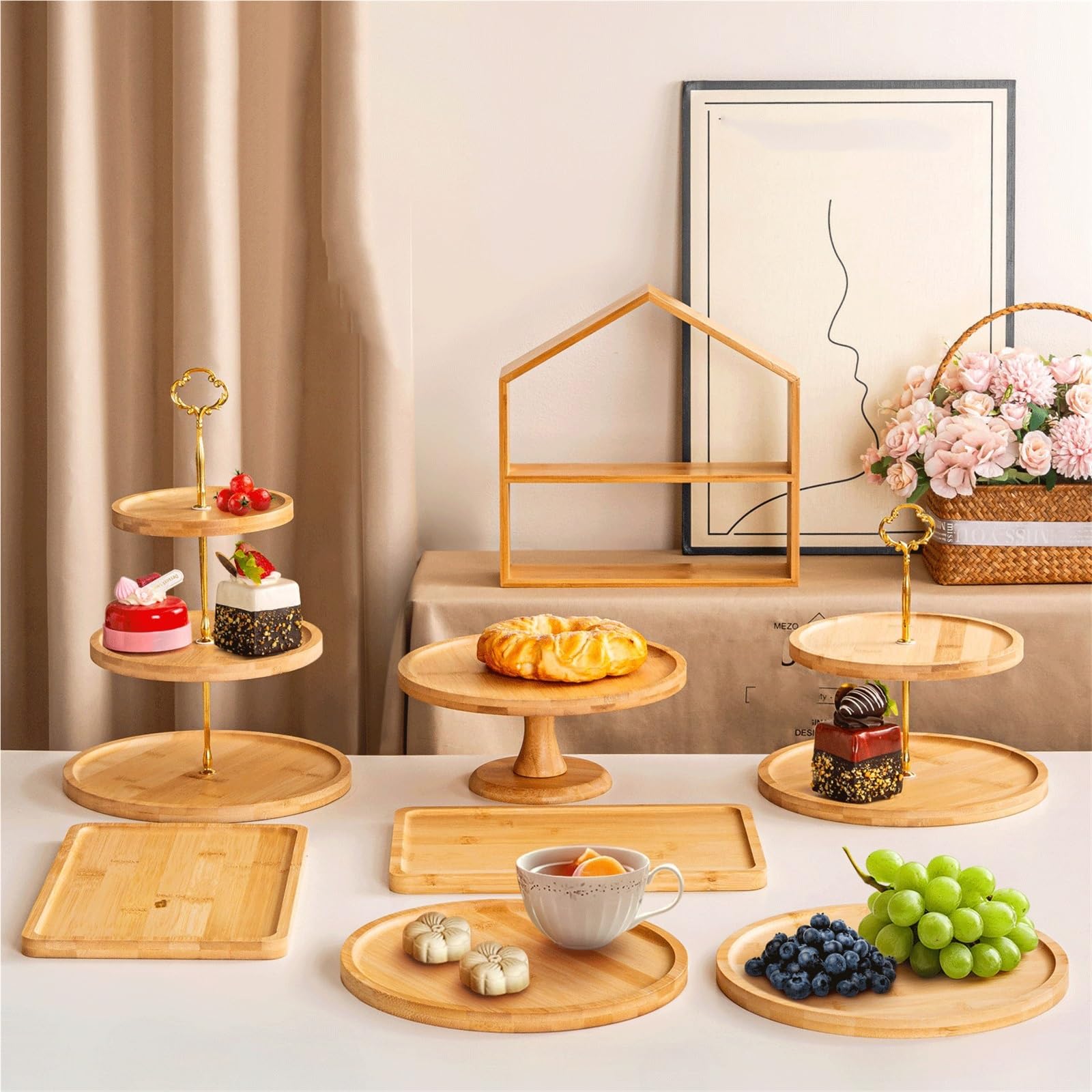 Tavolo dei dolci Alzate for torte a forma di casetta, vassoi for il tè pomeridiano e articoli adatti for buffet freddi pause Alzata per cupcake