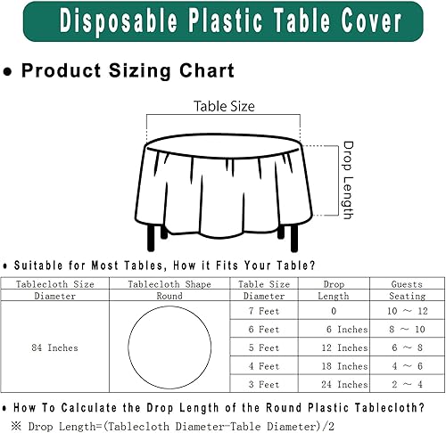 Miniatura 6 de Paquete de 2 manteles desechables de plástico blanco de 84 pulgadas, manteles circulares de PEVA para despedidas de soltera, manteles sólidos de