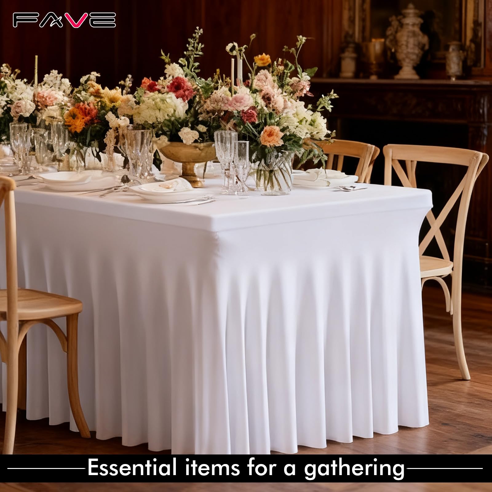 Fave Paquete de 2 Manteles de Mesa Rectangulares Blanco 183 cm, Ajustados | Manteles Ajustados para Fiesta de Primavera, Exterior, Boda y Banquete, Blanco, 76x183 cm