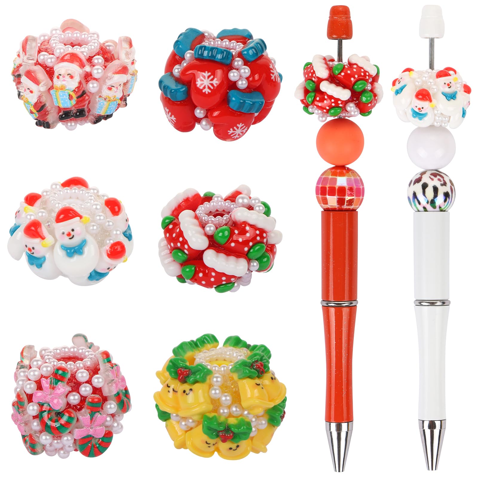 BROVITI 6Pcs Christmas Ball Focal Beads for Pens Colorful Bell Snowman Socks Candy Fancy Beads for DIY Craft Beadable Pens Bracelet Necklace Earrings