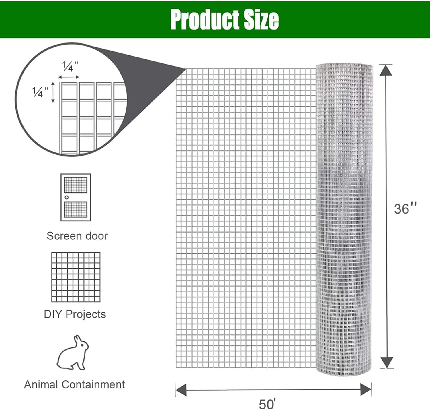 Heavy Duty Galvanized Hardware Cloth - 36x50ft Chicken Wire Fence Mesh