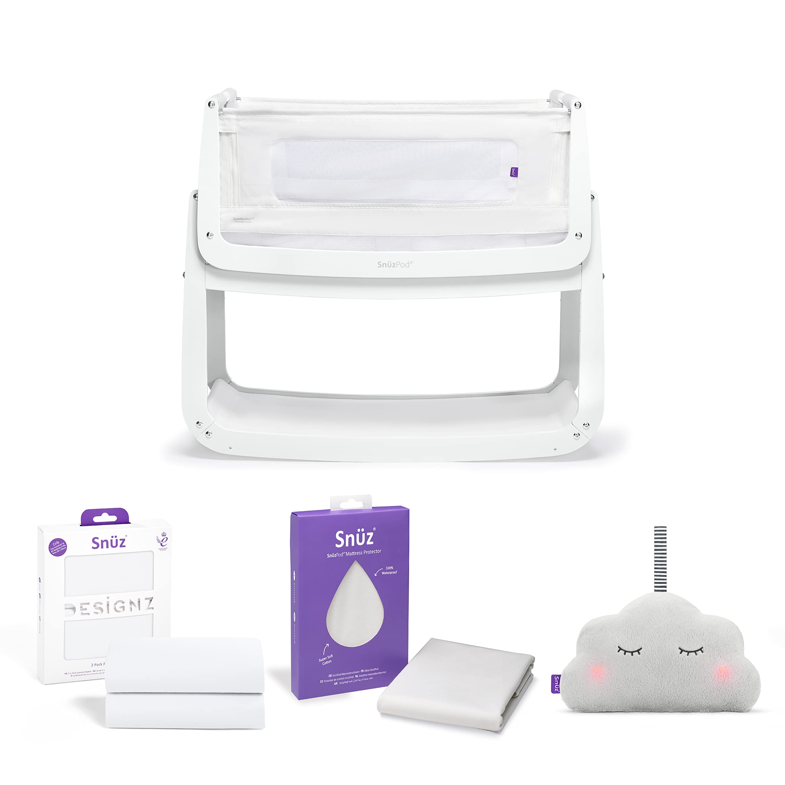 SnuzPod 4 Bedside Crib 4 Piece Bundle - White