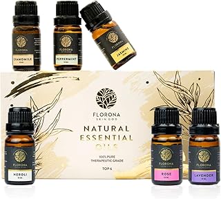 FLORONA Essential Oils, Upgraded 6 Packs 10ML Aromatherapy Oil Gift Set Pure Natural & Therapeutic Grade, Fragrance Oils for Diffuser(Lavender, Chamomile, Jasmine, Neroli, Peppermint, Rose)