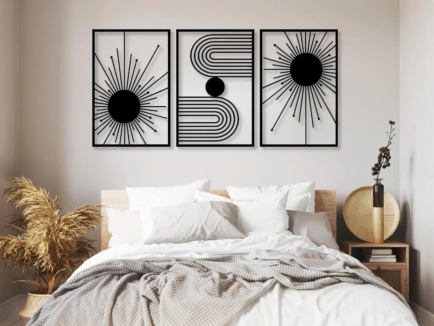 Amazon.com: VAILLA Boho Minimalist Wall Art, Set of 3 Wooden Wall Decoration, Mid-Century Modern ...